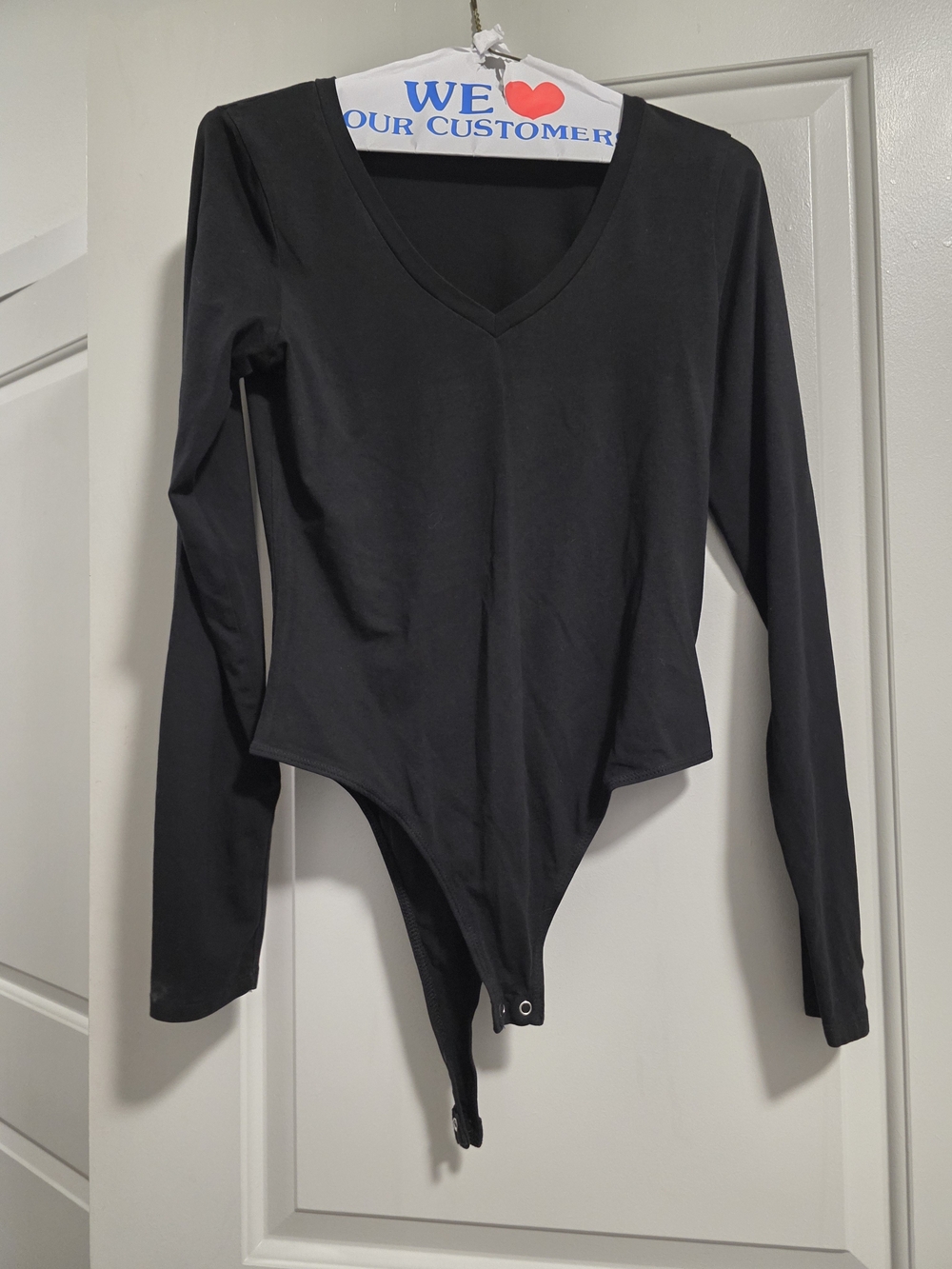 Fashion Nova Black Long-Sleeve V-Neck Bodysuit